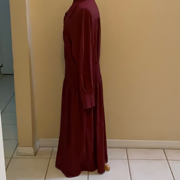 Future Collective Burgundy Collared Long Sleeves Smocked Midi Dress Size XXL - Picture 3 of 14